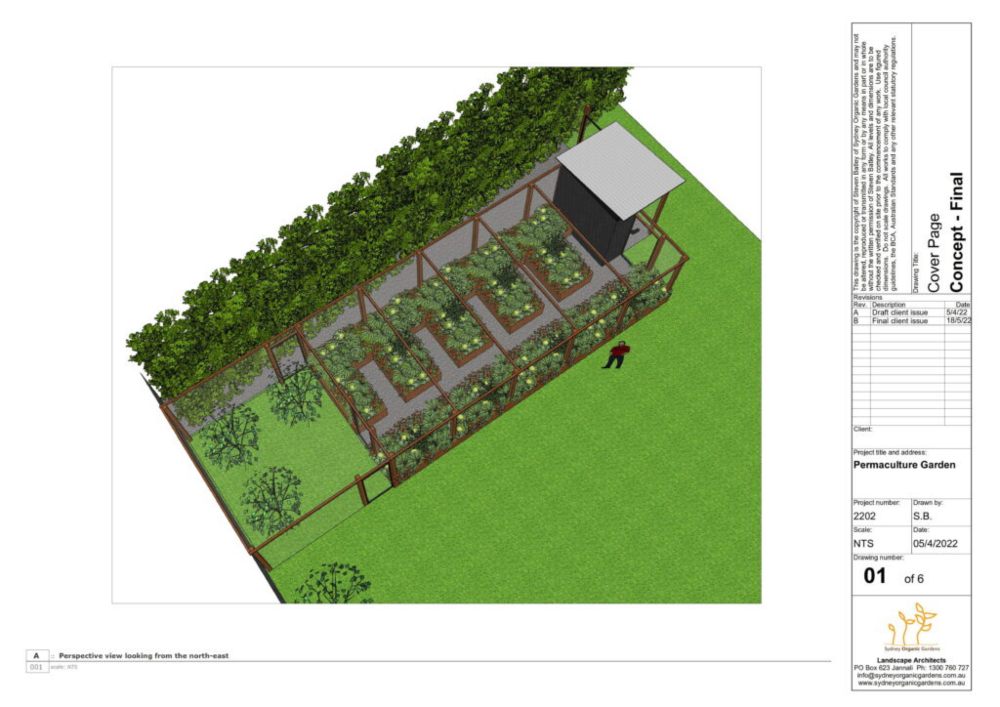 Concept for a tailored garden design at St Ives, featuring natural materials in Australia